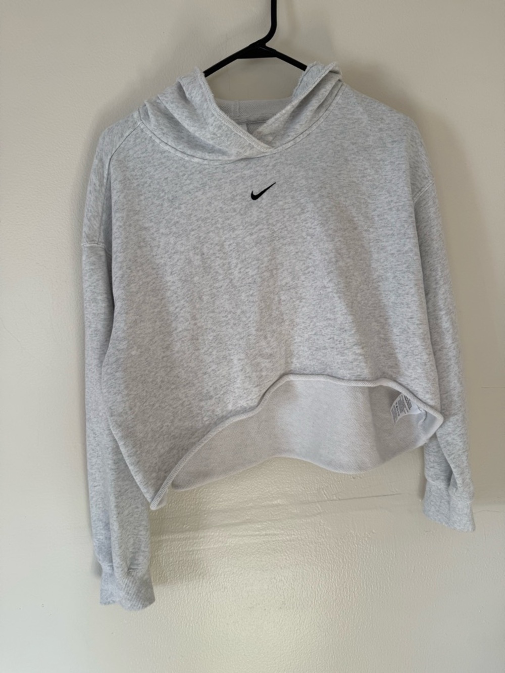 Nike Gray Cropped Pullover Hoodie with Black Swoosh